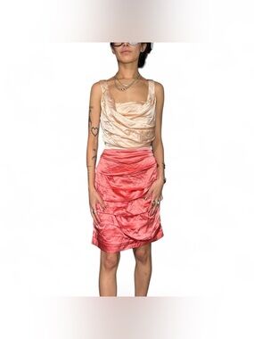 Two-Toned Pink Layered Silk Blend Midi Dress by Express Design Studio